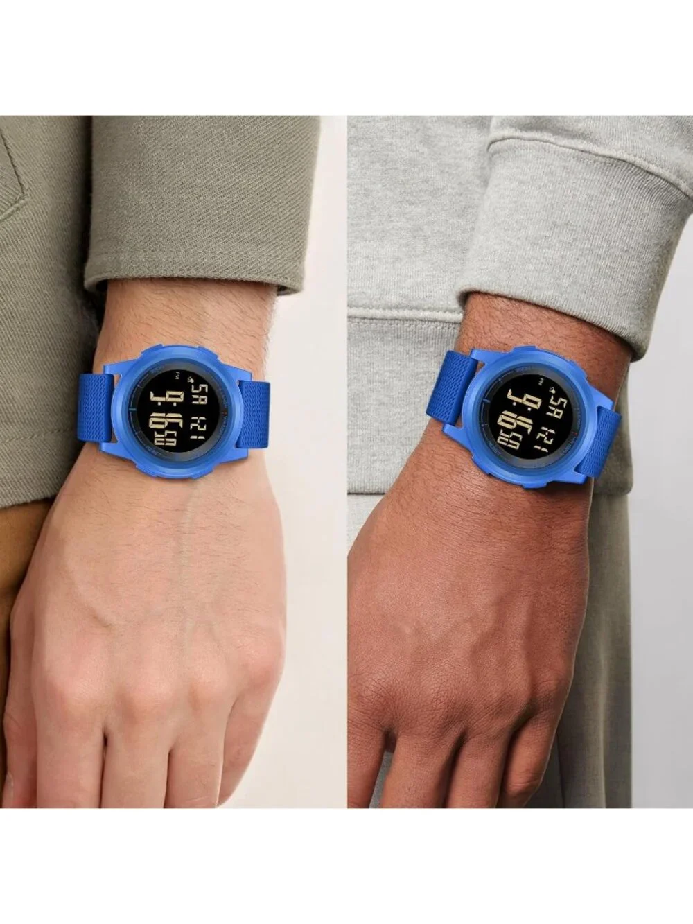 Men's Blue Black Digital Ultra Thin Sports Waterproof Silicone Band Wrist Watch